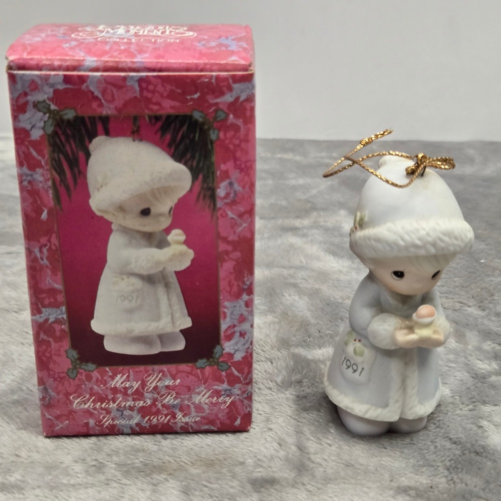 Precious Moments 1991 May Your Christmas Be Merry Miniature Ornament Enesco Box